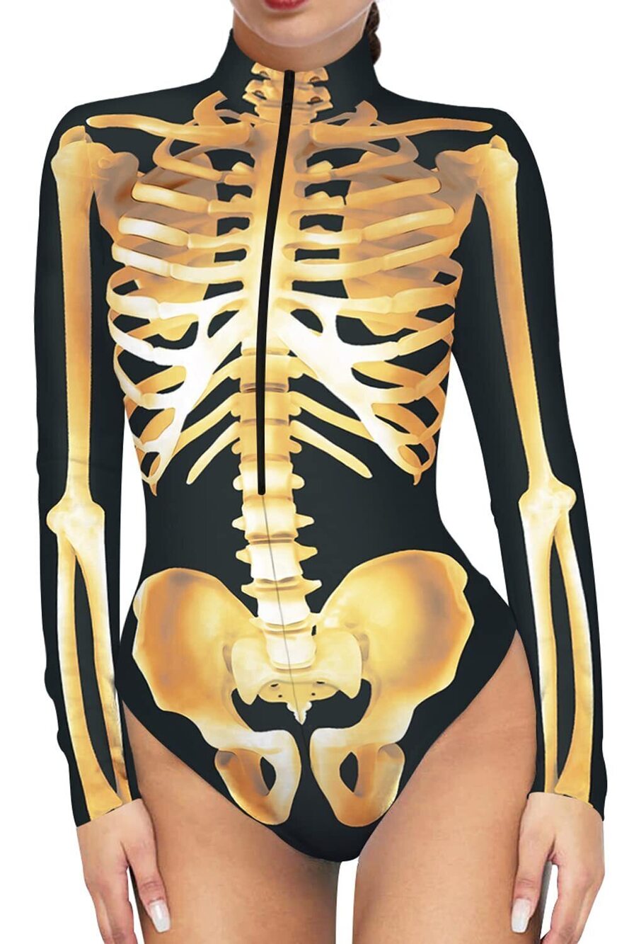 4192 Halloween Sexy 2022 Back Zip Up Skeleton Jumpsuit Halloween One Piece